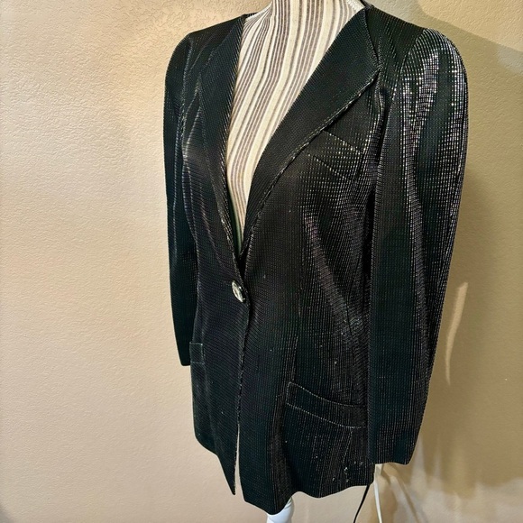 Vintage Krizia Blazer Sz 40 Euro/ Medium US Black Silver Metallic Made in Italy - Picture 5 of 16